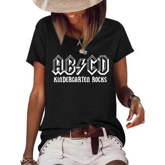 Abcd Rocks Back To School Kindergarten Rocks Funny Teacher Women's Short Sleeve Loose T-shirt - Thegiftio UK