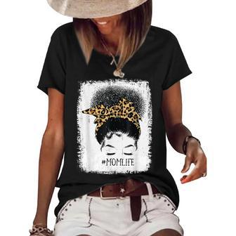 Afro Mom Life Messy Bun Leopard - Black Mom Mothers Day Women's Short Sleeve Loose T-shirt - Thegiftio UK