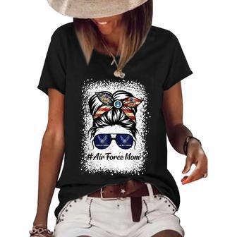 Air Force Mom Messy Bun Sunglasses Military Mom Mothers Day Women's Short Sleeve Loose T-shirt - Seseable