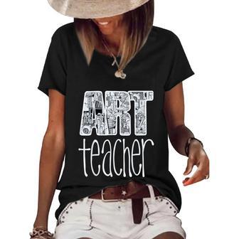 Art Teacher Supplies Doodle Line Drawing Women's Short Sleeve Loose T-shirt - Thegiftio UK