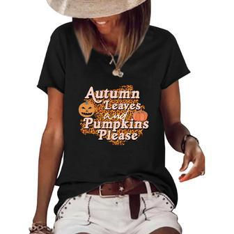 Autumn Leaves And Pumpkins Please Leopard Fall Women's Short Sleeve Loose T-shirt - Seseable