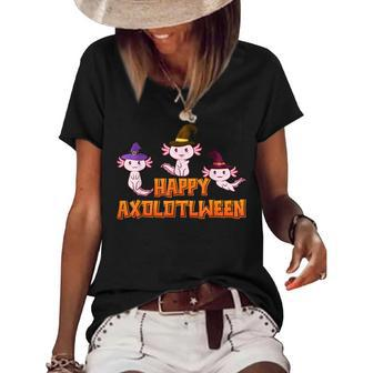 Axolotl Halloween Costume With Pumpkin & Witch Hat Halloween Women's Short Sleeve Loose T-shirt - Seseable