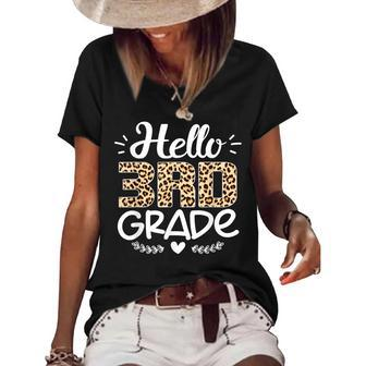 Back To School Hello 3Rd Grade Third Grade Leopard Teacher Women's Short Sleeve Loose T-shirt - Seseable