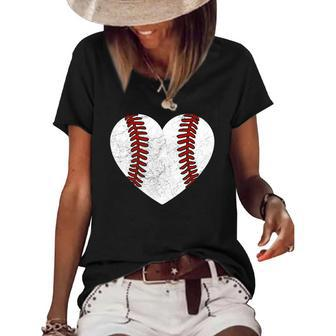 Baseball Heart Fun Mom Dad Men Women Softball Wife Women's Short Sleeve Loose T-shirt | Mazezy
