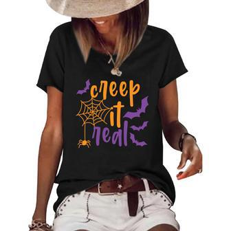 Bat Halloween Creep It Real Color Women's Short Sleeve Loose T-shirt - Seseable