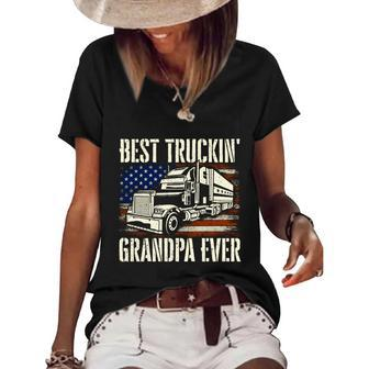 Best Truckin Grandpa Gift Big Rig Semi Truck Driver Trucker Gift Women's Short Sleeve Loose T-shirt - Monsterry