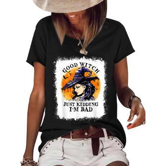 Bleached Good Witch Just Kidding Im Bad Halloween Witch Women's Short Sleeve Loose T-shirt - Seseable