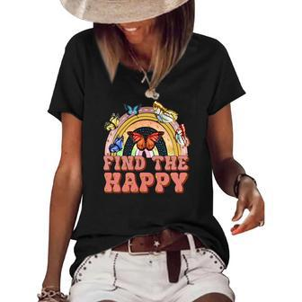 Boho Vintage Find The Happy Place Custom Women's Short Sleeve Loose T-shirt - Seseable