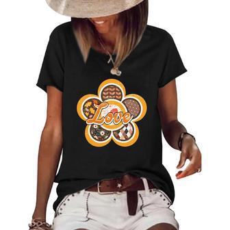 Boho Vintage Love Flower Retro Custom Women's Short Sleeve Loose T-shirt - Seseable