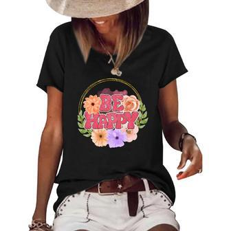 Boho Vintage Retro Vintage Be Happy Women's Short Sleeve Loose T-shirt - Seseable