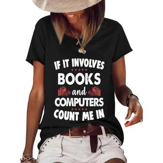 Books And Computers Cute Childrens Literacy Gift Women's Short Sleeve Loose T-shirt - Monsterry