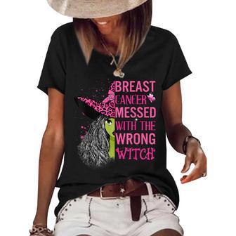 Breast Cancer Messed With The Wrong Pink Witch Hat Halloween V2 Women's Short Sleeve Loose T-shirt - Seseable