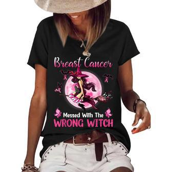 Breast Cancer Messed With The Wrong Pink Witch Hat Halloween Women's Short Sleeve Loose T-shirt - Seseable