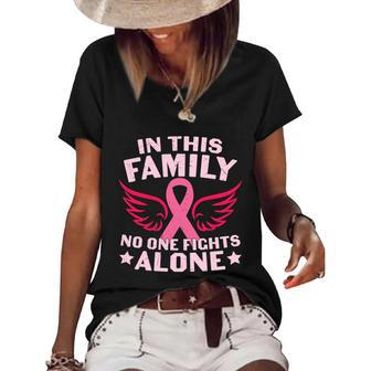 Breast Caner In This Family No One Fight Alone Pink Ribbon Women's Short Sleeve Loose T-shirt - Monsterry