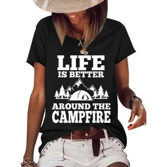 Camping Life Is Better Camper Campfire Camping Van Women's Short Sleeve Loose T-shirt - Thegiftio UK