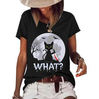 Cat What Murderous Black Cat With Knife Halloween Costume V3 Women's Short Sleeve Loose T-shirt - Seseable