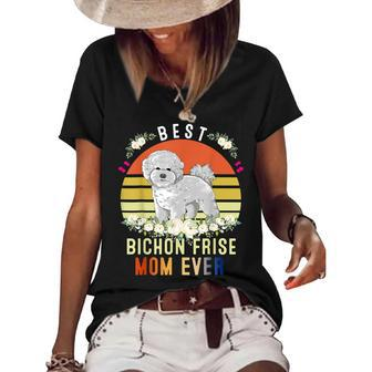 Cute Best Bichon Frise Mom Ever Retro Vintage Puppy Lover Women's Short Sleeve Loose T-shirt - Thegiftio UK
