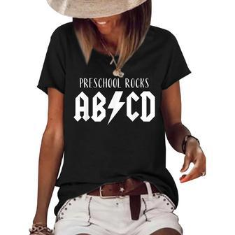 Cute Funny For Preschool Teachers Abcd Rock Preschool Rocks Women's Short Sleeve Loose T-shirt - Thegiftio UK