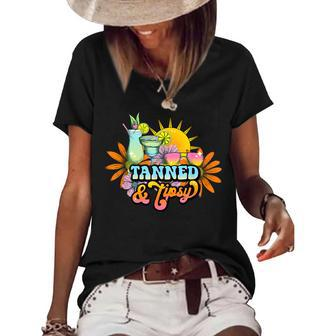 Cute Summer Tanned And Tipsy Funny Salty Beaches Girls Trip V2 Women's Short Sleeve Loose T-shirt - Seseable