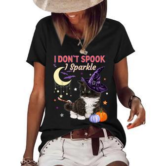 Cute Witch Cat Funny Halloween Kitty Cat Costume Witch Hat Women's Short Sleeve Loose T-shirt - Seseable