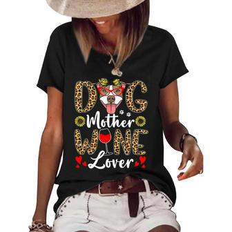 Dog Mother Wine Lover Shirt Dog Mom Wine Mothers Day Gifts Women's Short Sleeve Loose T-shirt | Mazezy