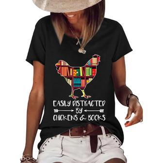 Easily Distracted By Chickens And Books - Chicken Book Lover Women's Short Sleeve Loose T-shirt - Thegiftio UK