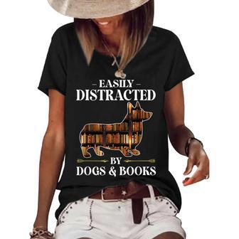 Easily Distracted By Dogs & Books Corgi Dog Mom Dog Dad V2 Women's Short Sleeve Loose T-shirt - Thegiftio UK
