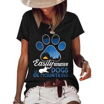 Easily Distracted By Dogs And Mountains Limited Graphic Design Printed Casual Daily Basic Women's Short Sleeve Loose T-shirt - Thegiftio UK
