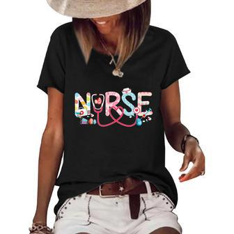 Easter Nurse Stethoscope Scrub Nurse Life Easter Bunny Eggs Gift Women's Short Sleeve Loose T-shirt - Monsterry