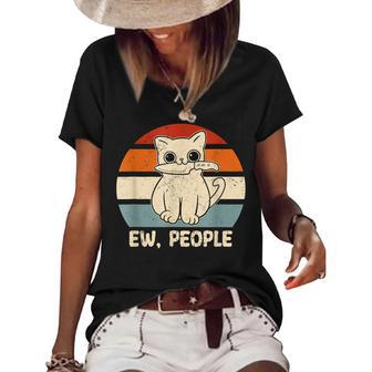 Ew People Cat Knife Meow Kitty Funny Cats Mom And Cat Dad Women's Short Sleeve Loose T-shirt - Thegiftio UK