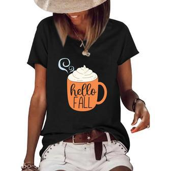 Fall Coffee Hello Fall Season Design Women's Short Sleeve Loose T-shirt - Seseable