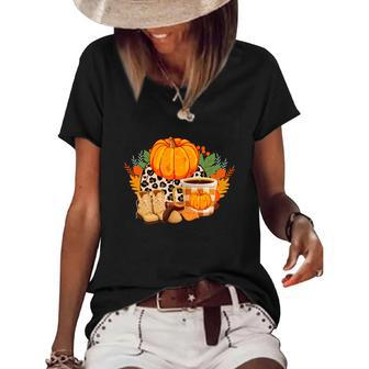 Fall Season Lovers Pumpkin Shoes Sweater Weather Women's Short Sleeve Loose T-shirt - Seseable