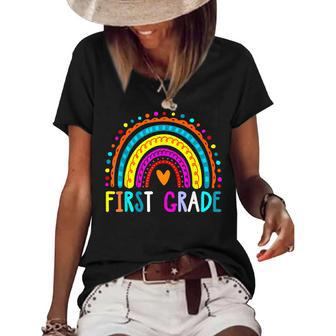 First Grade Rainbow Girls Boys Teacher Team 1St Grade Squad V3 Women's Short Sleeve Loose T-shirt - Seseable
