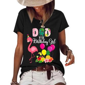 Flamingo Birthday Dad Of The Birthday Girl Flamingo Birthday Women's Short Sleeve Loose T-shirt - Thegiftio UK
