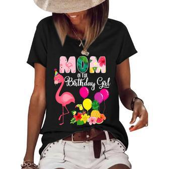 Flamingo Birthday Mom Of The Birthday Girl Flamingo Birthday Women's Short Sleeve Loose T-shirt - Thegiftio UK