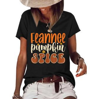Flannel Pumpkin Spice Flower Vintage Style Fall Autumn Vibes Women's Short Sleeve Loose T-shirt - Thegiftio UK