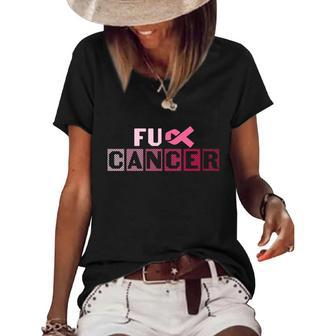 Fuck Caner Pink Ribbon Breast Caner Women's Short Sleeve Loose T-shirt - Monsterry