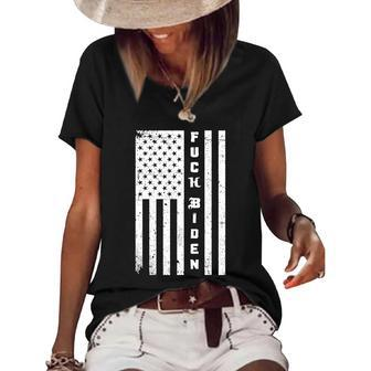 Funny Anti Biden Fck Biden American Flag Women's Short Sleeve Loose T-shirt - Monsterry DE