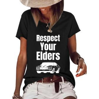 Funny Car Guy Gift Respect Your Elders Classic Muscle Car Tshirt Graphic Design Printed Casual Daily Basic Women's Short Sleeve Loose T-shirt - Thegiftio UK