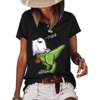 Funny Dinosaur Dressed As Halloween Ghost For Trick Or Treat Women's Short Sleeve Loose T-shirt - Seseable