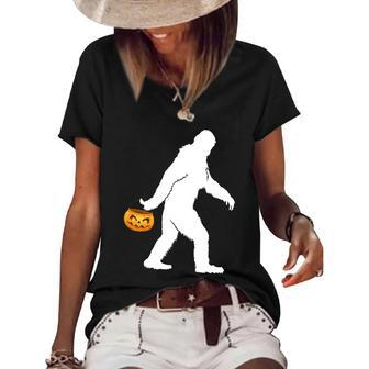 Funny Halloween Bigfoot Sasquatch Halloween Pumpkin Graphic Design Printed Casual Daily Basic Women's Short Sleeve Loose T-shirt - Thegiftio UK