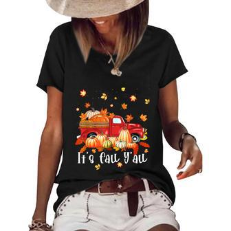Funny Halloween Its Fall Yall Pumpkins Maple Farm Truck Autumn Fall Women's Short Sleeve Loose T-shirt - Thegiftio UK