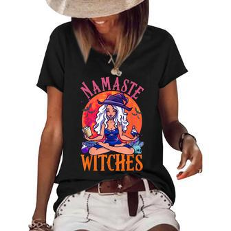 Funny Halloween Namaste Witches Halloween Spirits Witch Women's Short Sleeve Loose T-shirt - Seseable