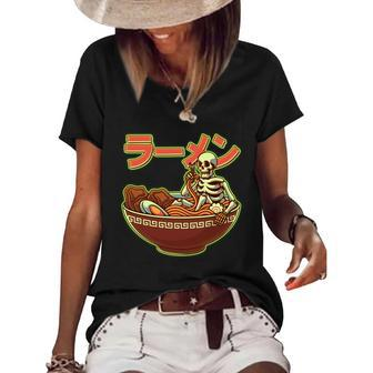 Funny Halloween Skeleton Japanese Ramen Bowl Graphic Design Printed Casual Daily Basic Women's Short Sleeve Loose T-shirt - Thegiftio UK