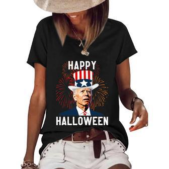 Funny Joe Biden Happy Halloween For Fourth Of July V2 Women's Short Sleeve Loose T-shirt - Monsterry