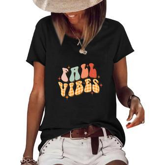 Funny Retro Fall Vibes Groovy Style Women's Short Sleeve Loose T-shirt - Seseable