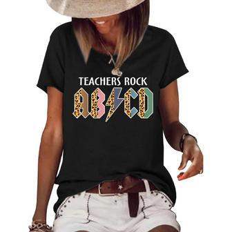 Funny Teacher Abcd Rocks Back To School Teachers Rock Abcd Women's Short Sleeve Loose T-shirt - Thegiftio UK