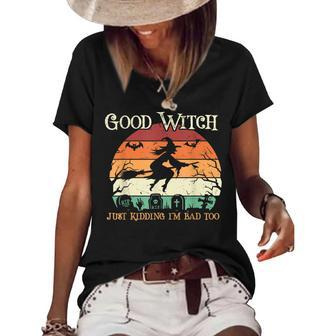 Funny Witch Halloween Good Witch Just Kidding Women's Short Sleeve Loose T-shirt - Seseable