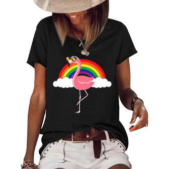Gay Flamingo Rainbow Pride Women's Short Sleeve Loose T-shirt - Thegiftio UK
