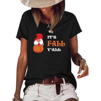 Gnomes Pumpkin Its Fall Yall Thanksgiving Women's Short Sleeve Loose T-shirt - Seseable